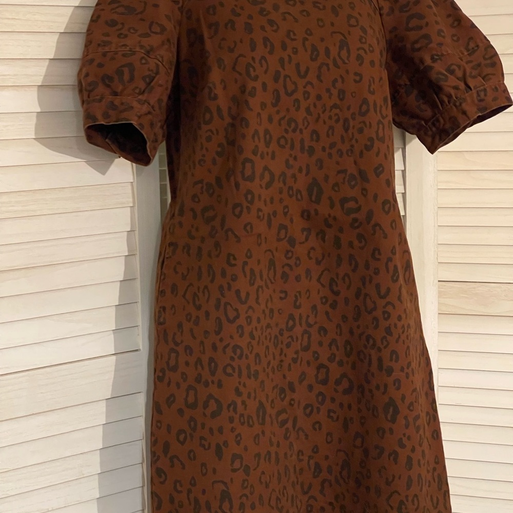 Universal Thread Brown Sheath Dress with Puff Sleeves